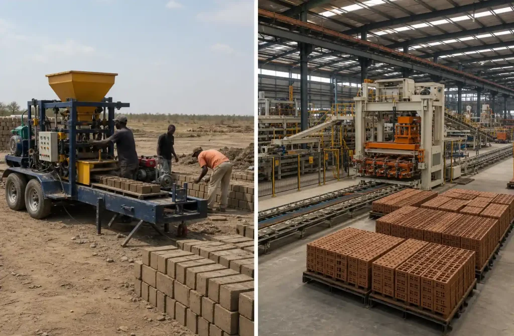 Comparison between mobile and stationary block production systems