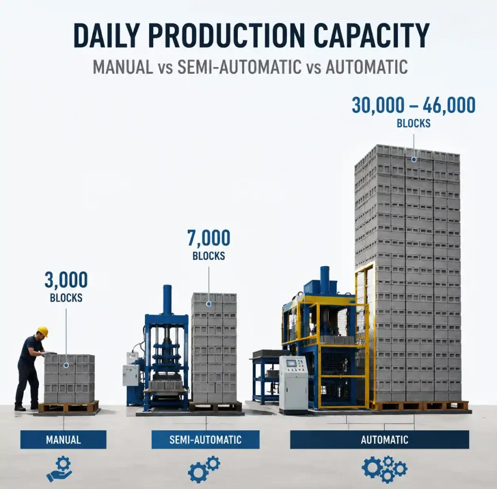 Production capacity comparison graph for different block machine types