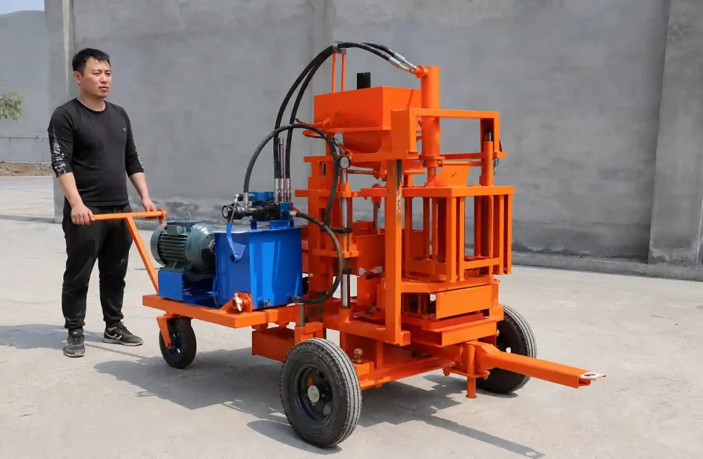 Compact mobile brick machine showing portability and size