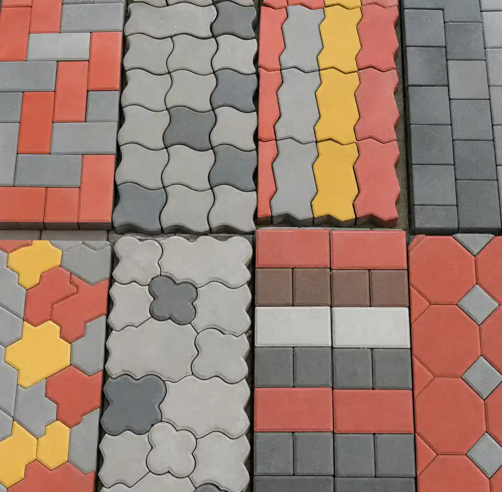 Various decorative interlocking paver block designs and colors for commercial landscaping
