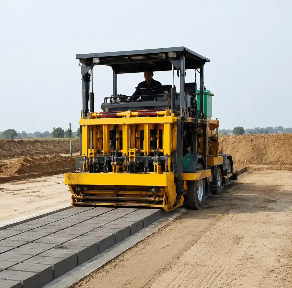 Mobile egg-laying block machine QTM10-25 on construction site