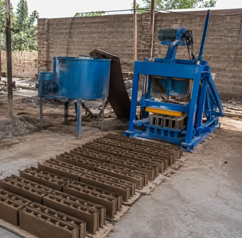 Small-scale brick making machine setup with minimal equipment