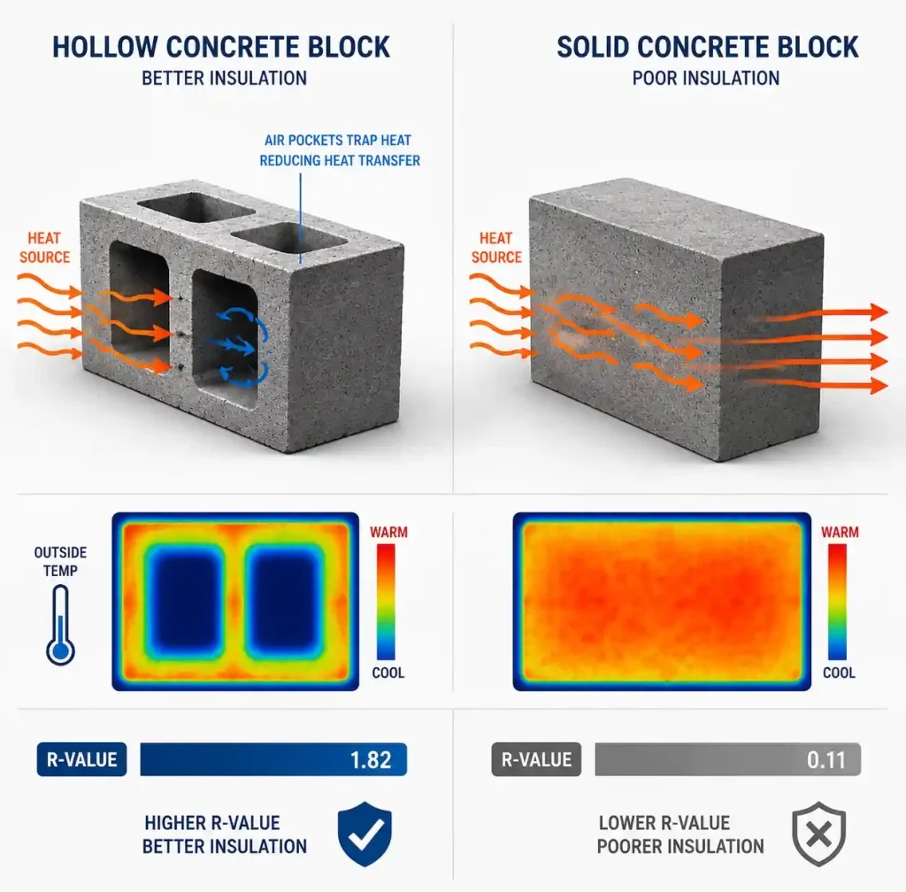 Thermal insulation properties of hollow blocks vs solid blocks