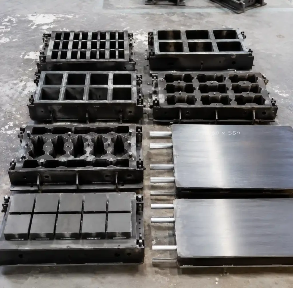 Various block making molds and steel pallets for different block sizes