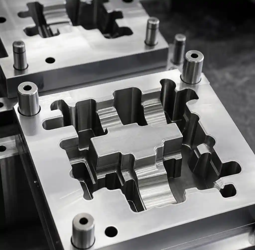 Precision steel molds for interlocking brick production showing detail