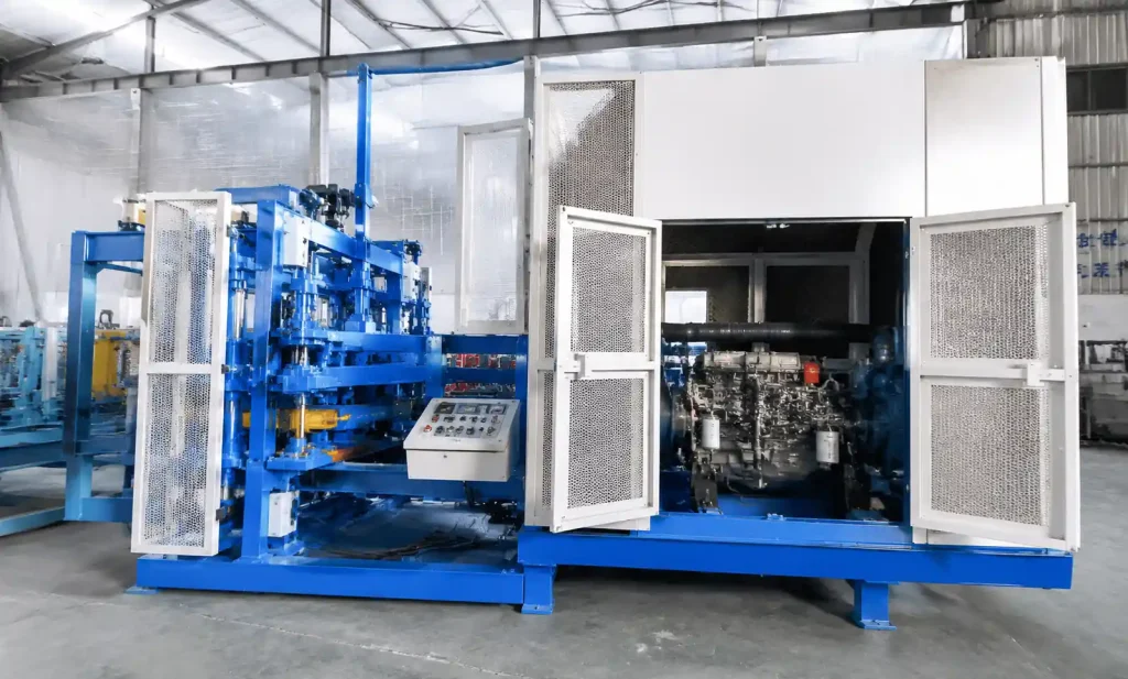 Diesel block machine with acoustic enclosure for noise reduction