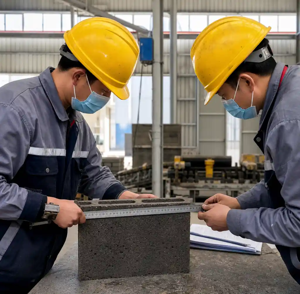 Quality control testing and inspection of finished concrete blocks