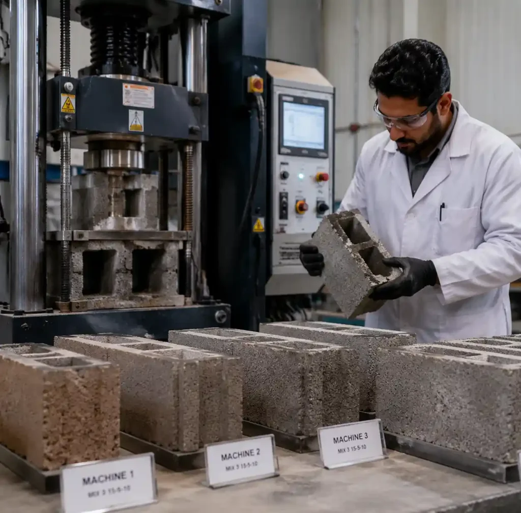Quality control testing of concrete blocks from different machine types