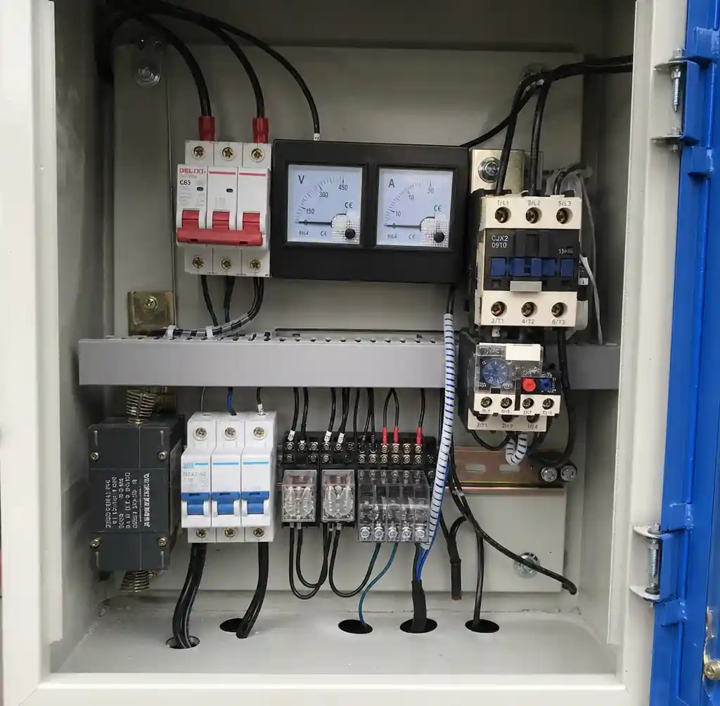 Manual block machine electrical control panel and power connection
