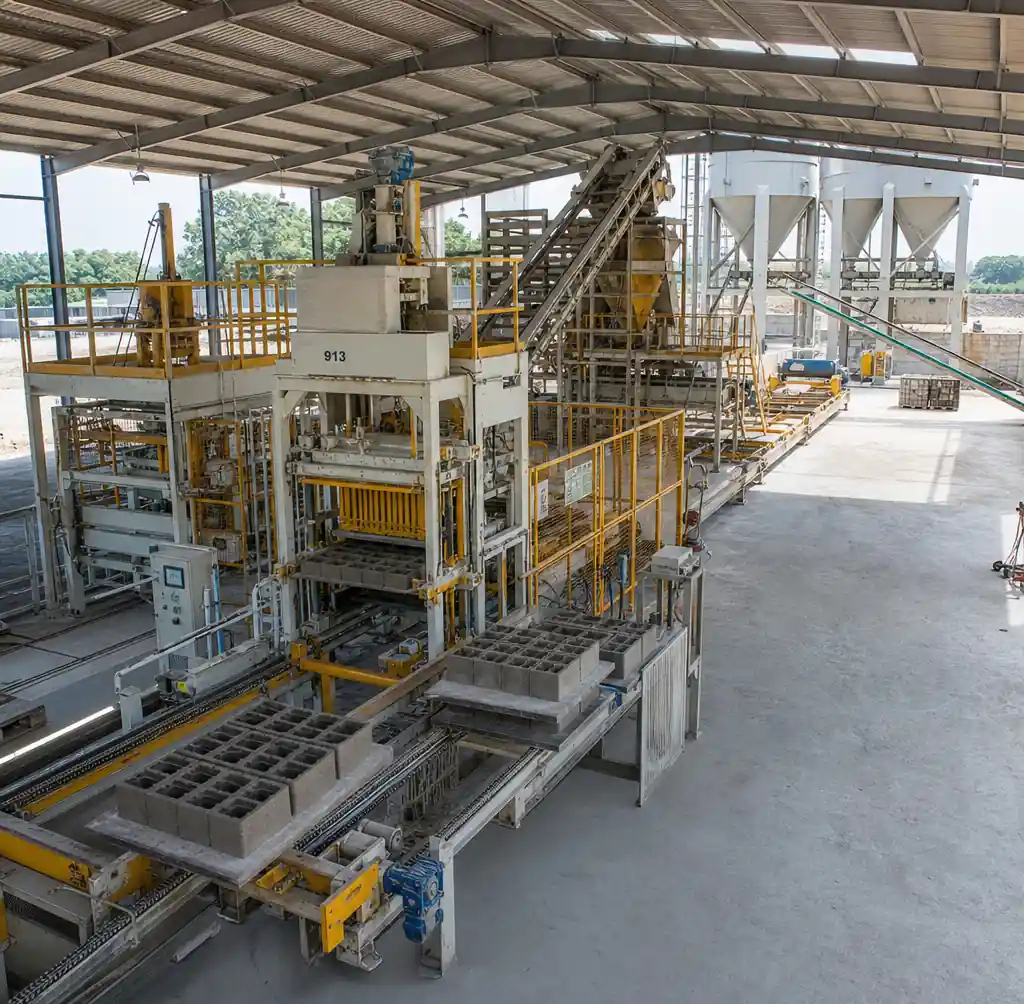 Modern block manufacturing facility showing production equipment and machinery layout