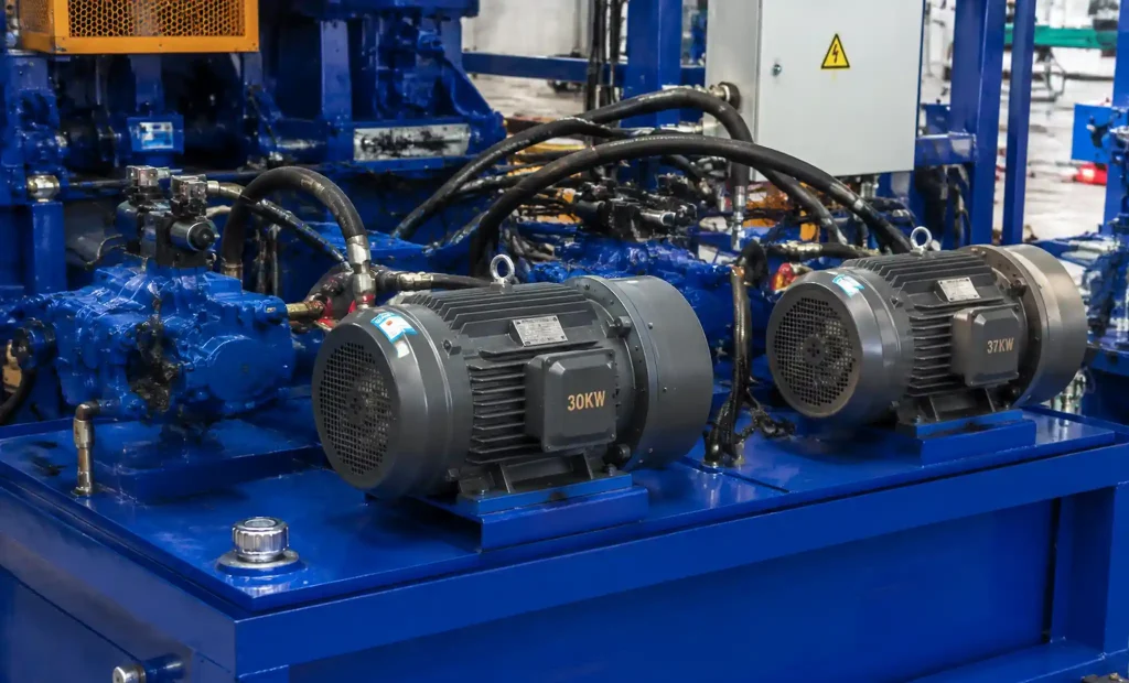 Automatic block machine hydraulic pump and motor configuration