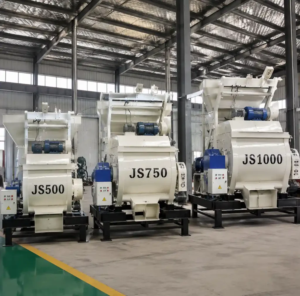 JS500, JS750, and JS1000 concrete mixers side-by-side comparison
