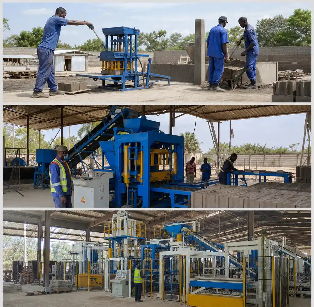 Comparison of manual, semi-automatic and automatic block machines in Africa