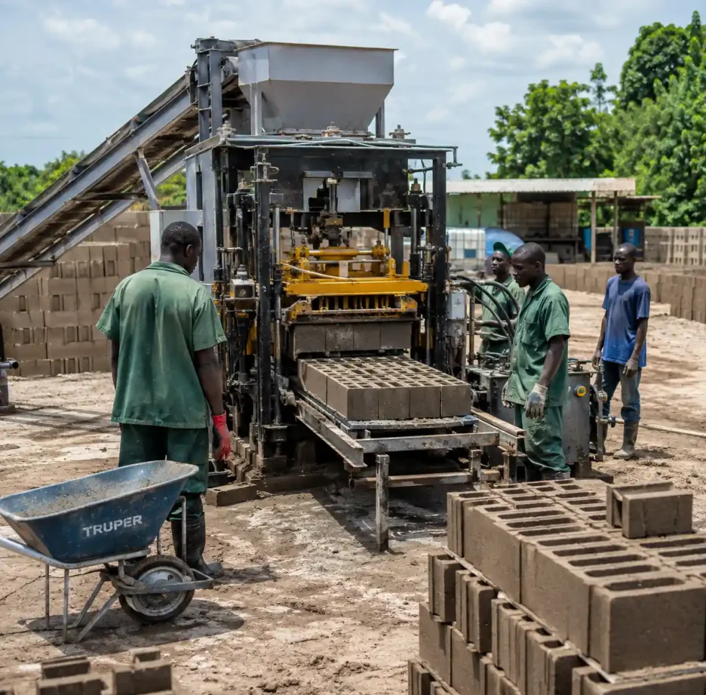Block manufacturing operation in Sub-Saharan Africa showing emerging market production