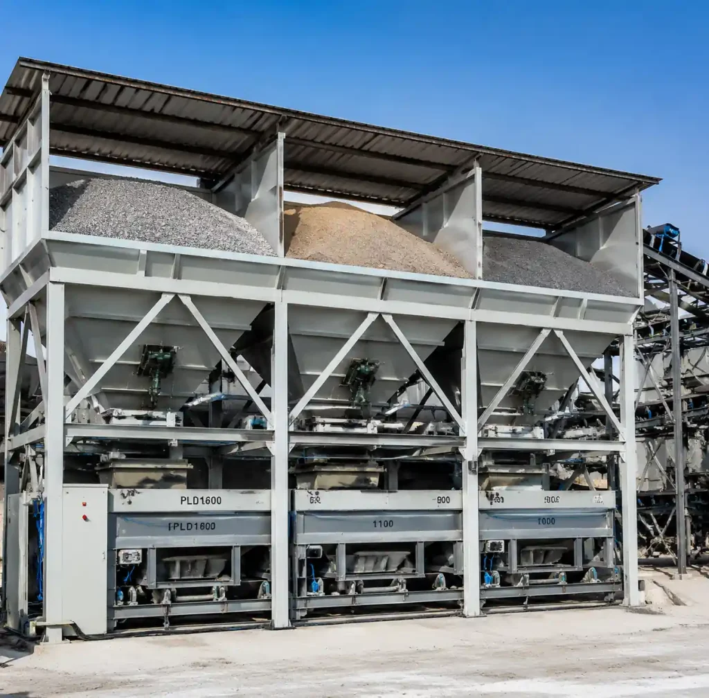 PLD batching machine with multiple aggregate weighing hoppers and load cells