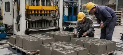 First test batch of concrete blocks produced during commissioning