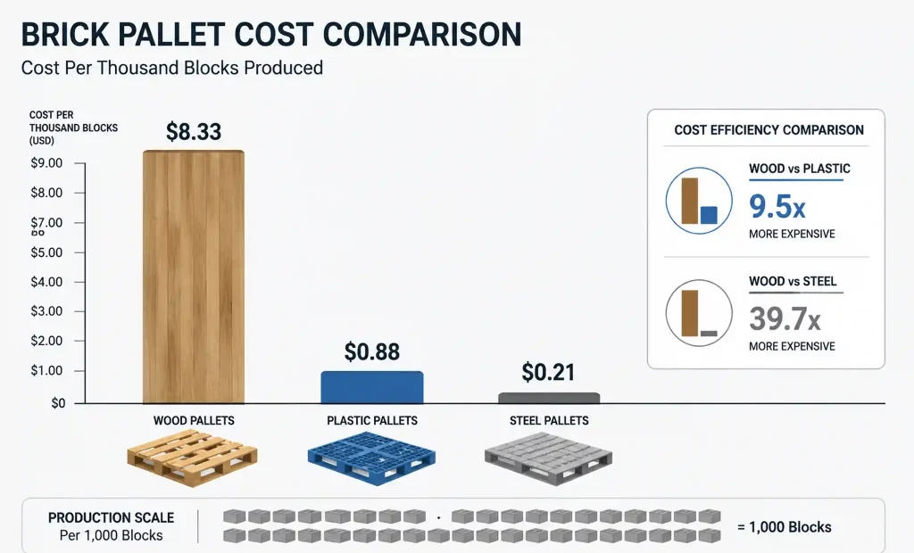 Cost per thousand blocks analysis comparing pallet material efficiency