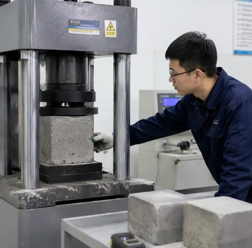 Quality control and testing of concrete blocks for strength and dimensional accuracy