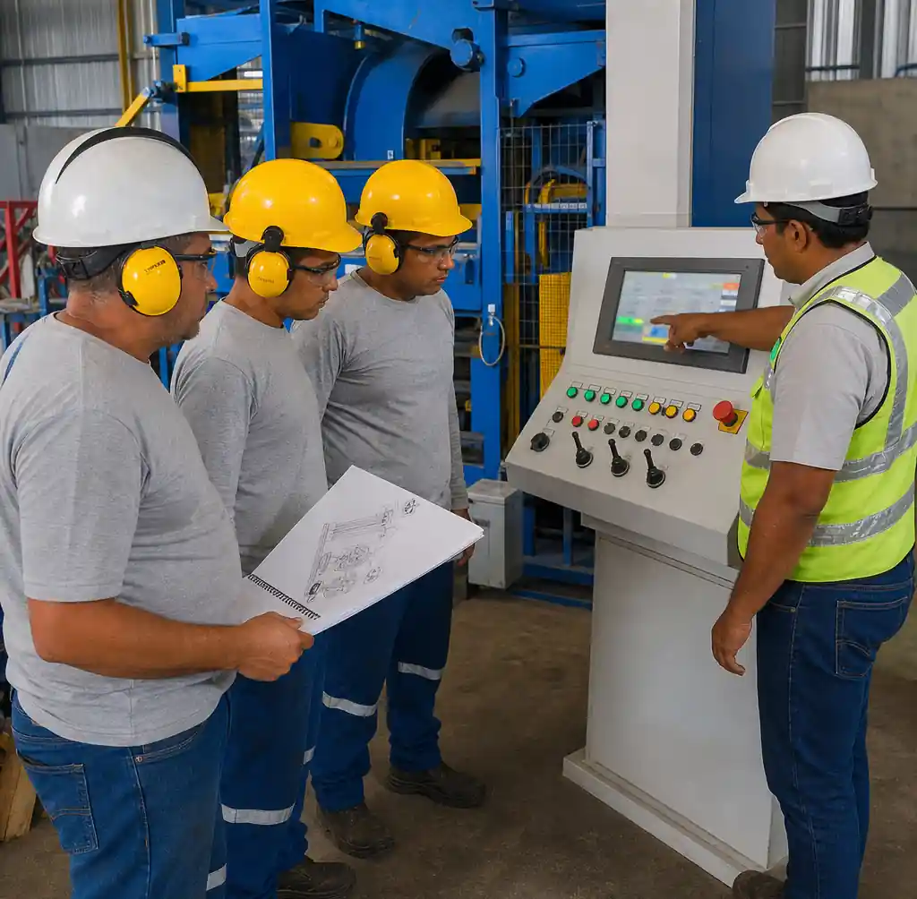 Operator training session for block making machine operation