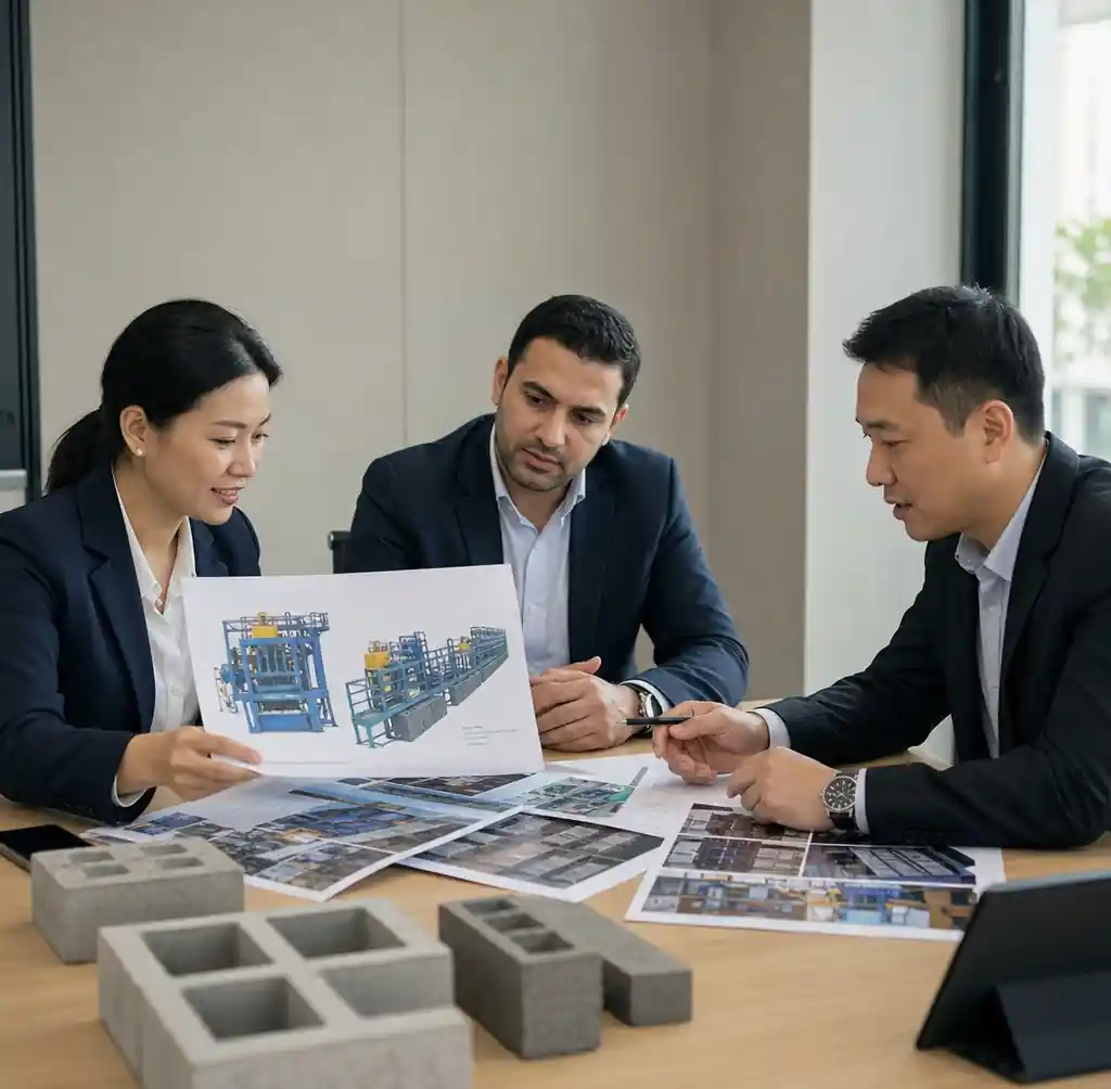 Business meeting discussing block plant investment and financing options