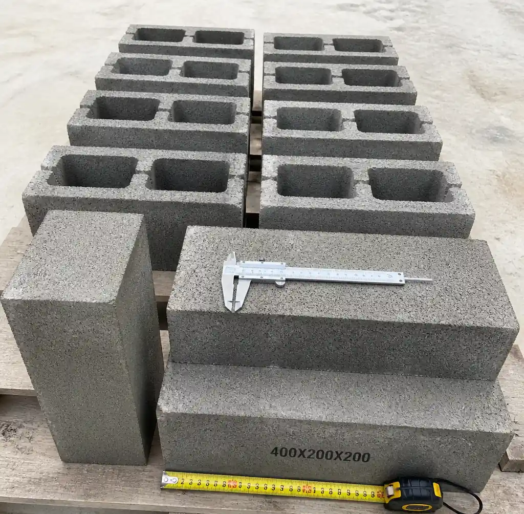 Finished concrete blocks showing quality, dimensional accuracy, and surface finish