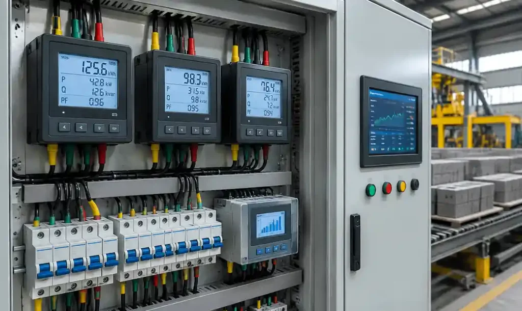 Industrial energy meters monitoring block machine power consumption