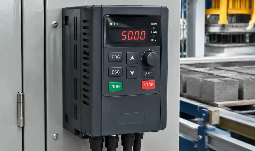 Frequency converter control panel for vibration system adjustment
