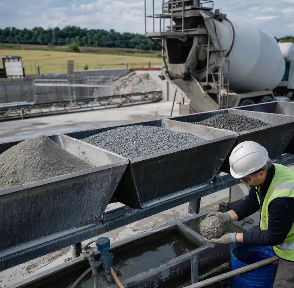 Block machine setup and material batching preparation