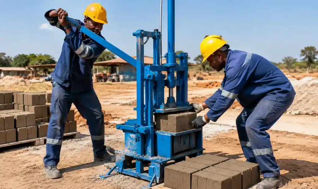 Workers operating manual compressed earth block press