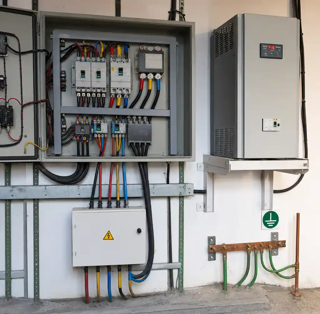 Three-phase electrical power supply installation for block machine
