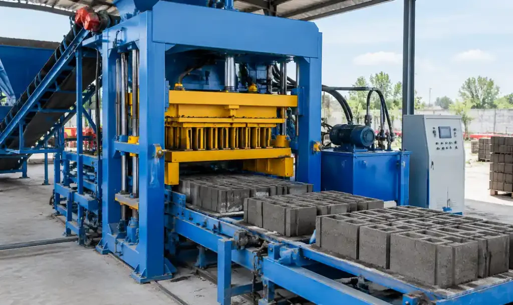 QT4-40 block machine producing standard concrete blocks