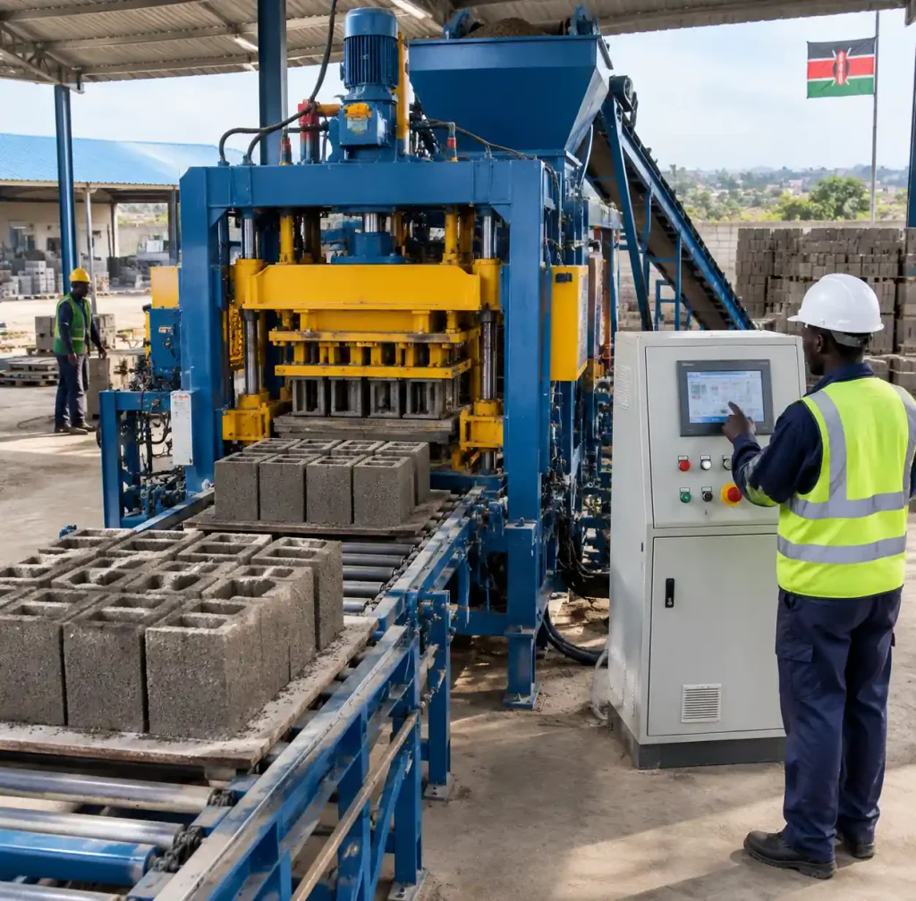 Fully automatic block making machine with PLC controls producing blocks in Kenya