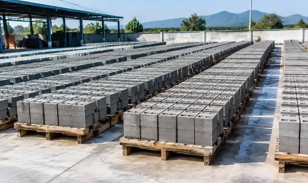 Block curing yard showing space requirements and layout
