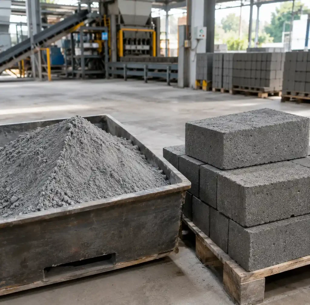 Comparison showing coal ash waste transformation into useful construction blocks