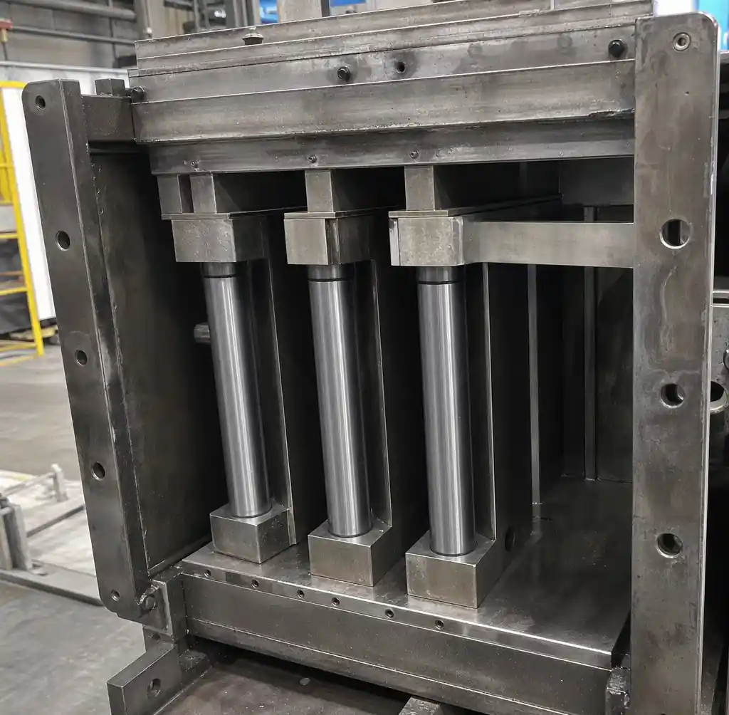 Hollow core block mould showing internal core pin configuration