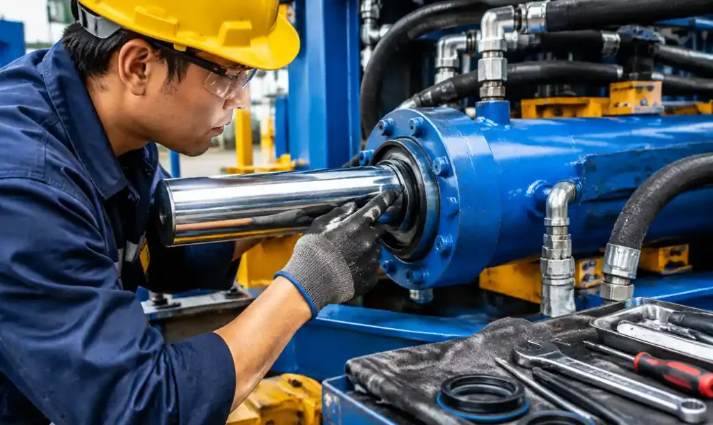 Monthly hydraulic cylinder seal inspection and maintenance