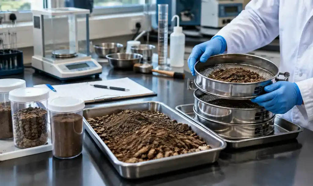 Soil samples being tested for CEB production suitability