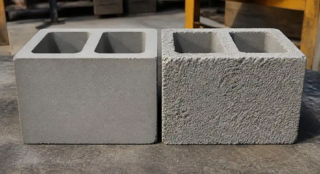 Comparison of block surface finish from different vibration settings