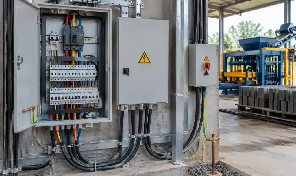 Electrical power distribution panel and wiring setup for block machine in Kenya