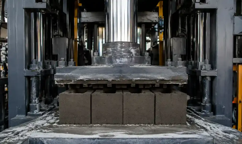 Main hydraulic pressing cylinder compressing concrete blocks