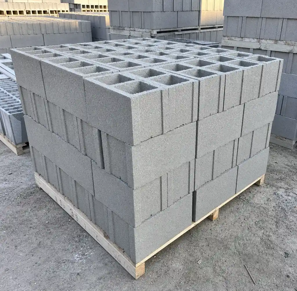 Stacked concrete hollow blocks produced by QT8-15 machine