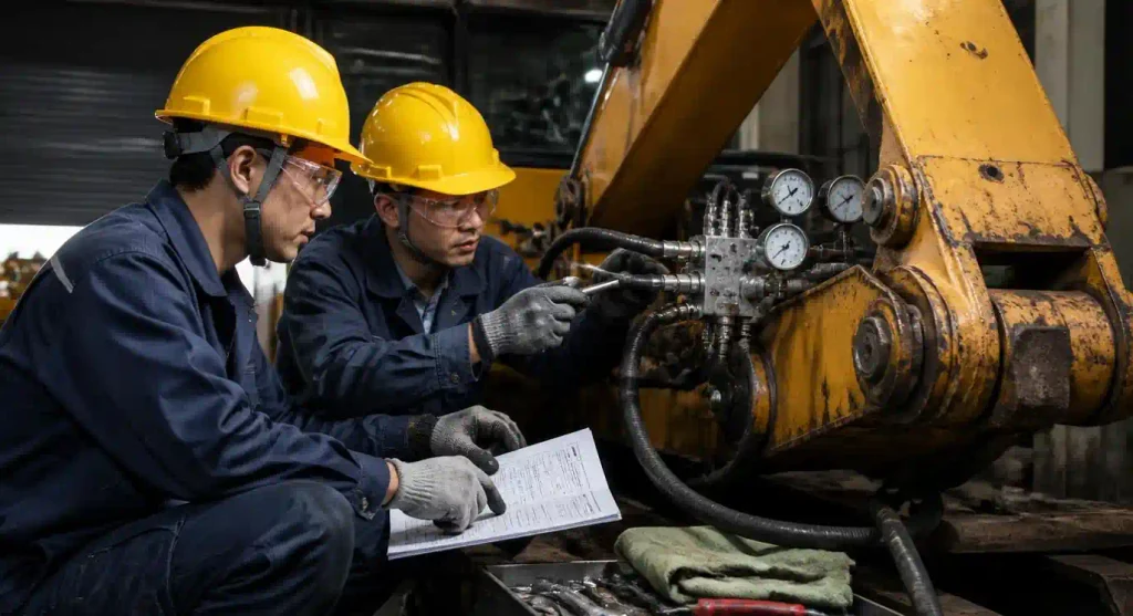 Operator troubleshooting block machine operational issues