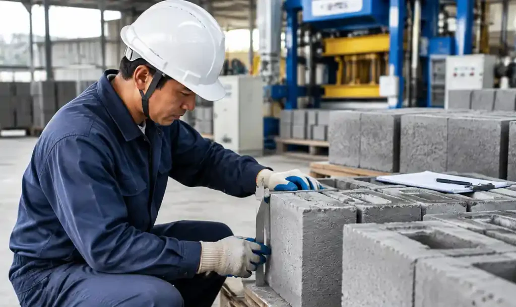 Quality control inspection of finished concrete blocks