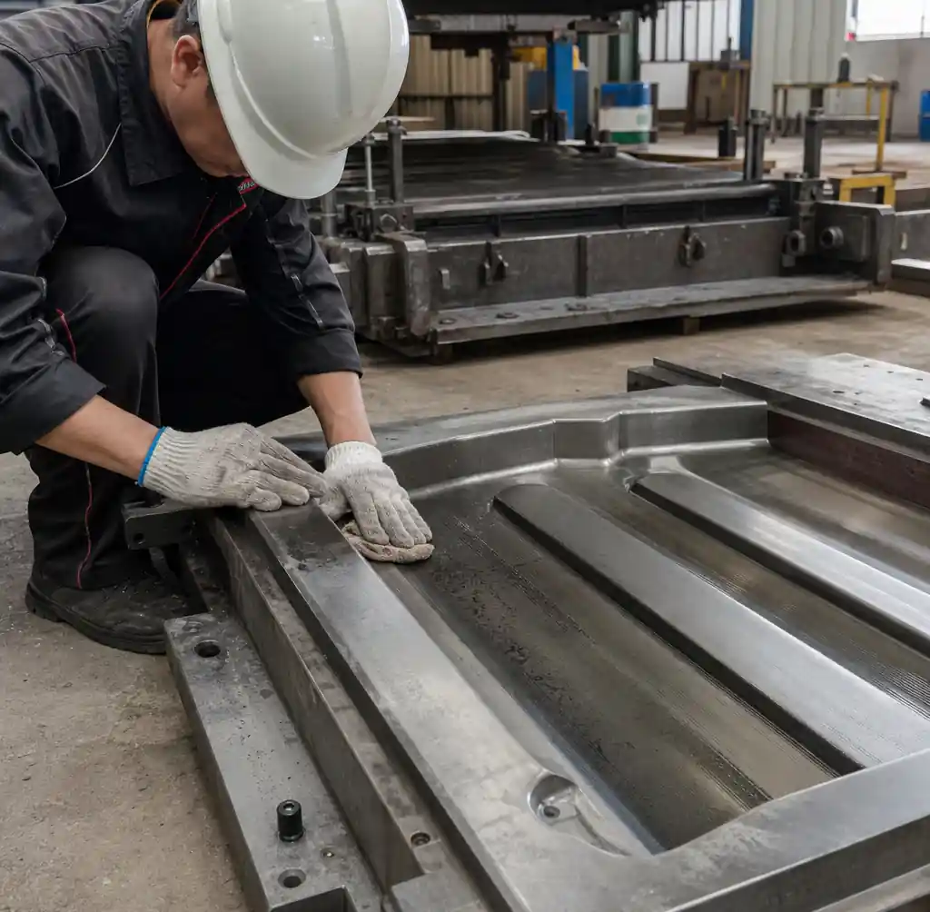 Block mould maintenance showing cleaning and inspection procedures