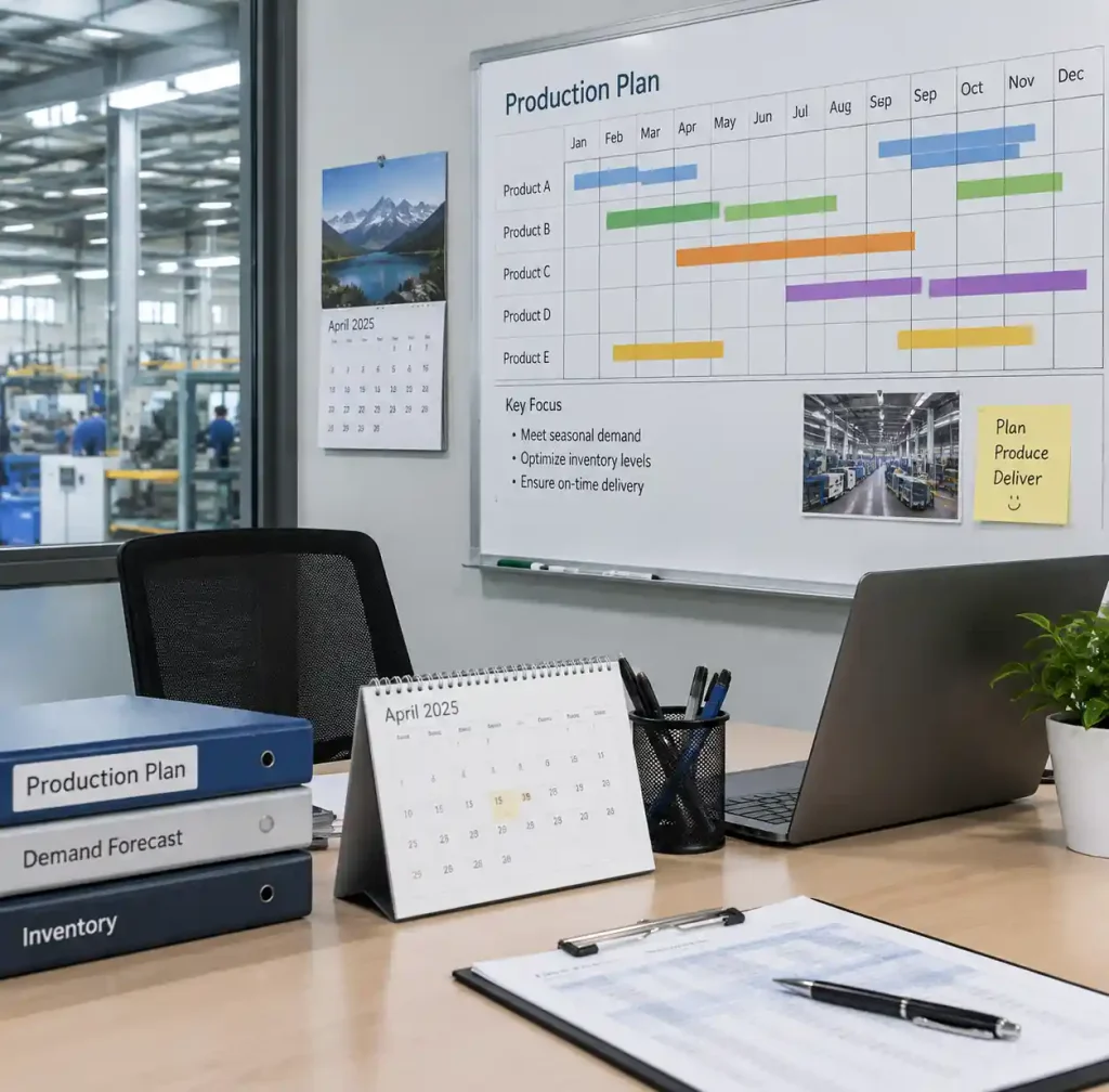 Production planning board showing seasonal demand management