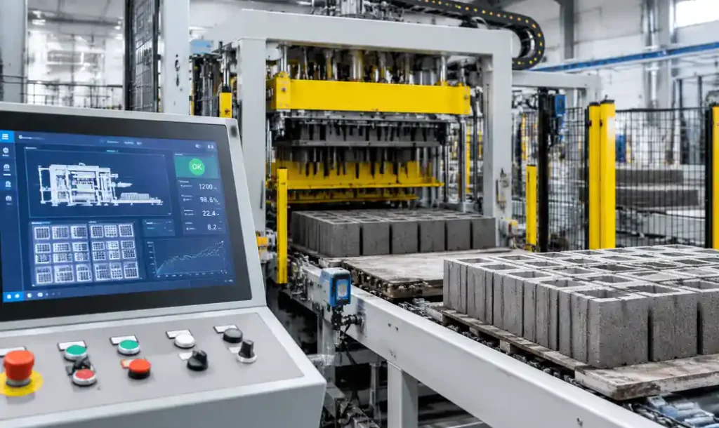 Automatic block machine with digital quality monitoring and control system