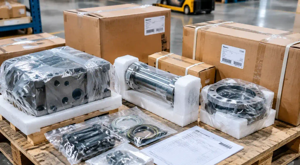 Spare parts packaged for delivery to block production facility
