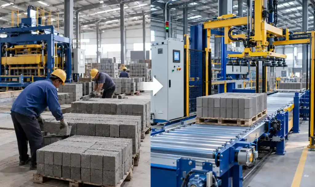 Conveyor system being installed in existing block production facility