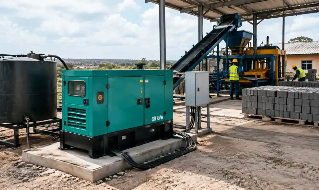 Diesel generator providing backup power at Kenya block making facility