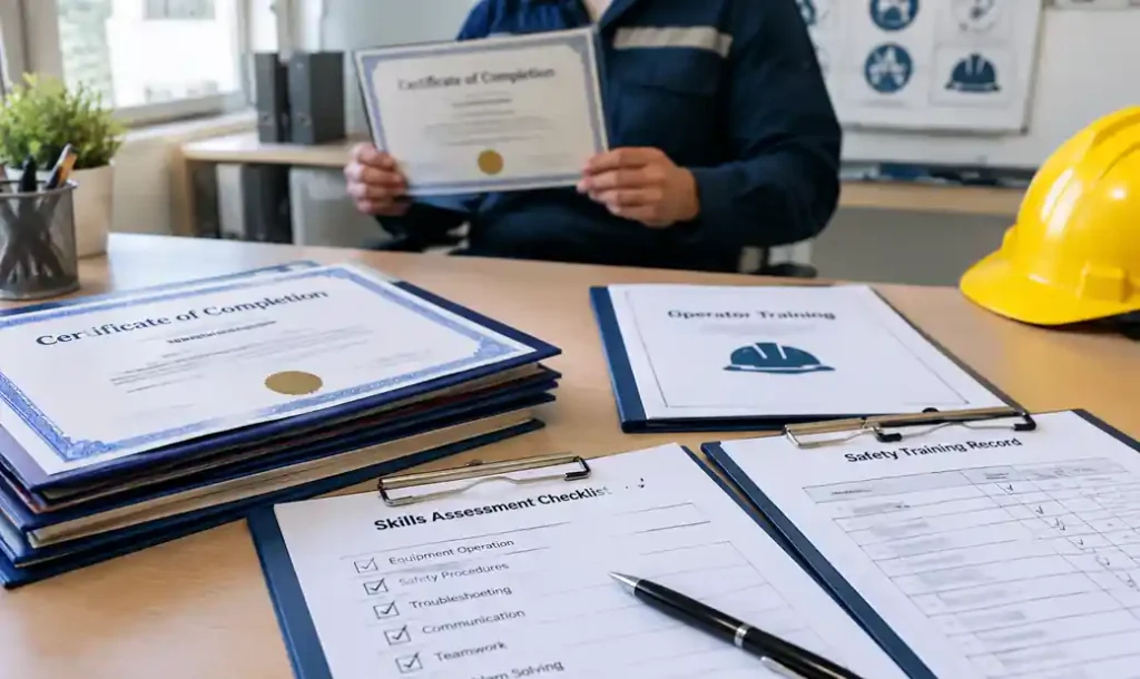 Block machine operator training certificates and competency documentation